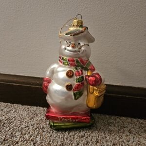 Snowman Teacher Glass Ornament
